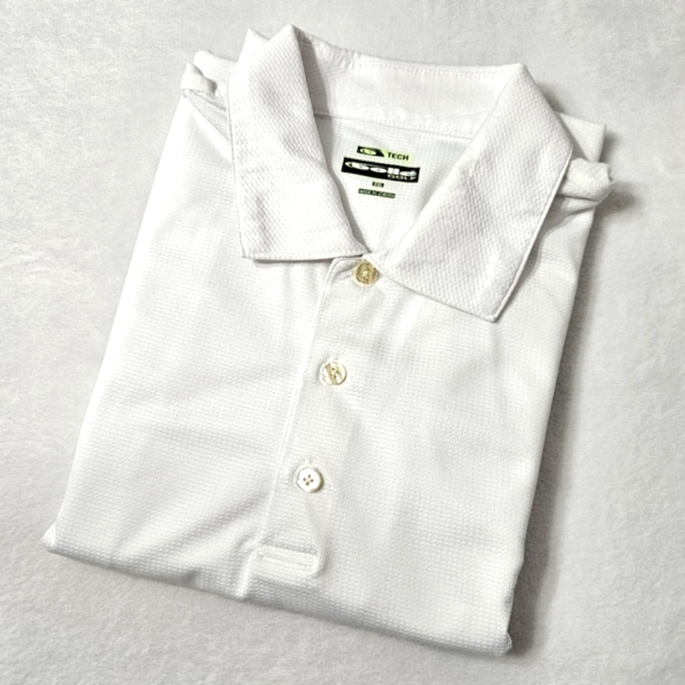 Men's Bolle Golf Tech polo shirt white waffle knit texture short sleeves XXL